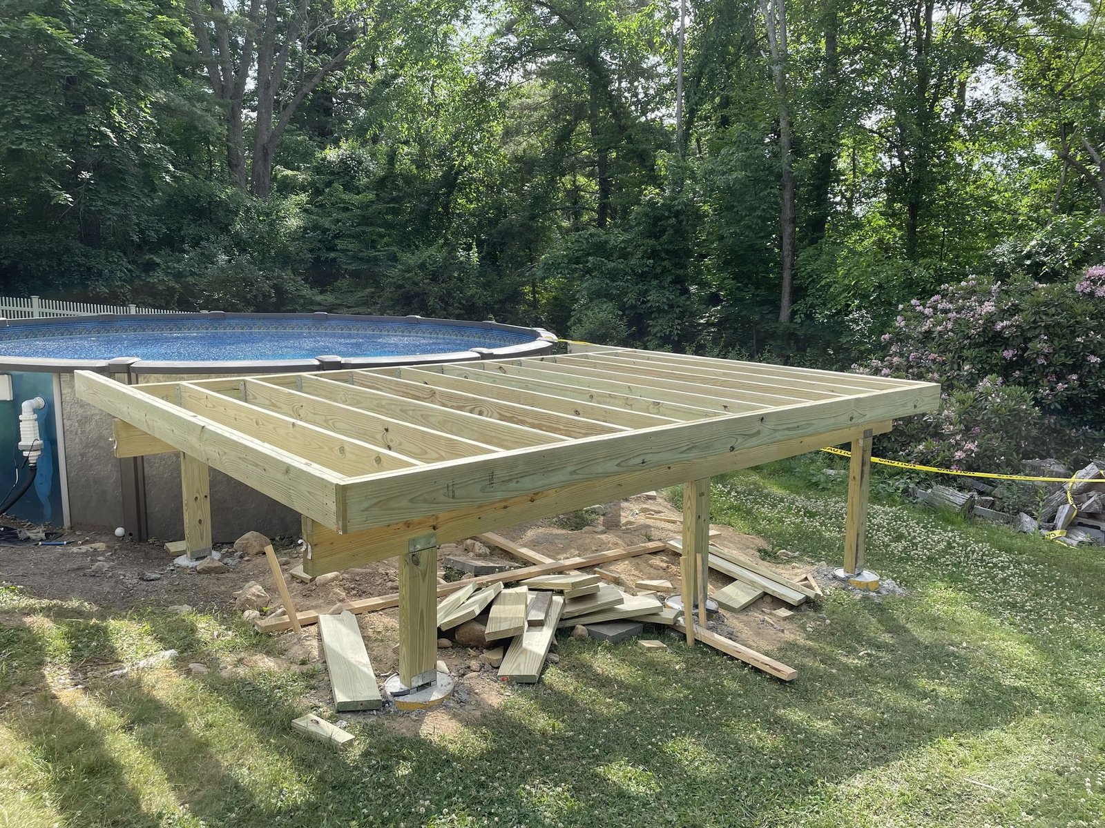Deck framing over a pool