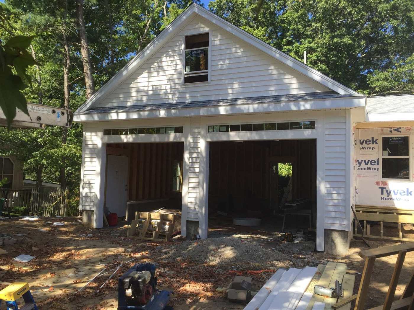 Garage sheathed with both bay openings framed